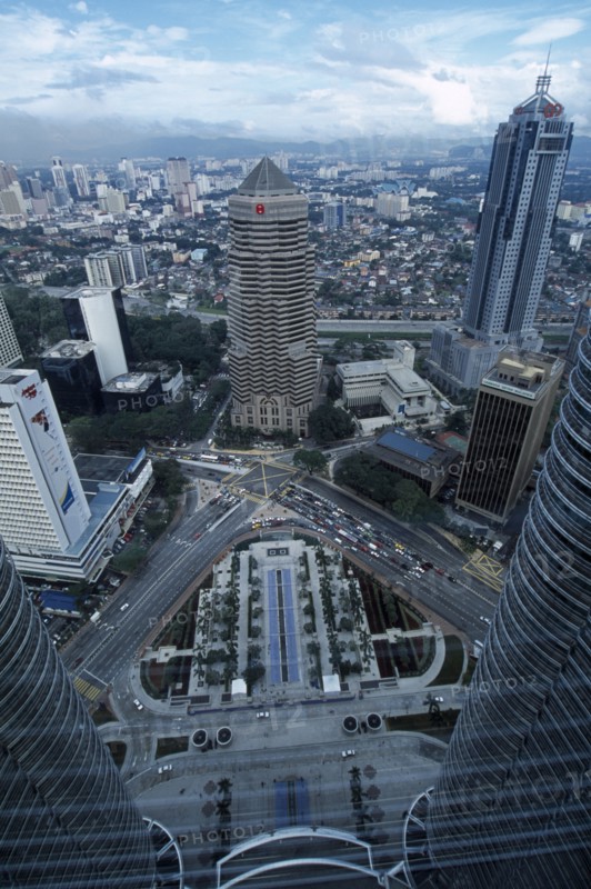 MALAYSIA, Kuala Lumpur, Elevated view over city from the Petronas Towers.