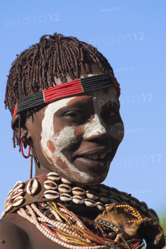 ETHIOPIA, Lower Omo Valley, Mago National Park, Banna woman with painted face.