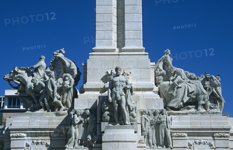 SPAIN, Andalucia, Cadiz, "Cadiz Parliament, Plaza de Espana, Monument dedicated to Cortes of Cadiz of 1812."