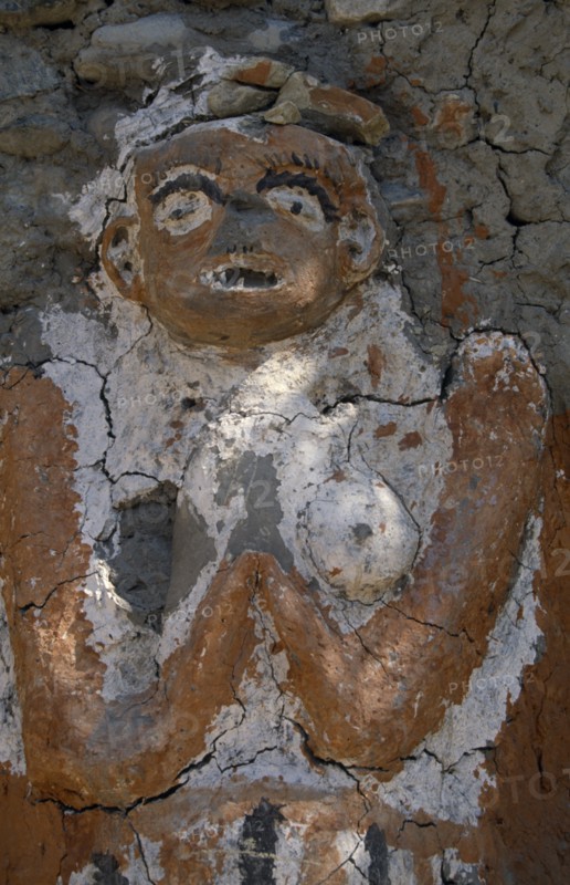 NEPAL, Annapurna Region, Kagbeni, Circuit Trek. Female animistic protector deity in Kagbeni village