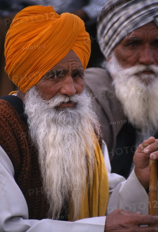 INDIA, Punjab, Near Ludhiana, Elderly Sikh man wearing a turban at the Kila Raipur Rural Sports Festival