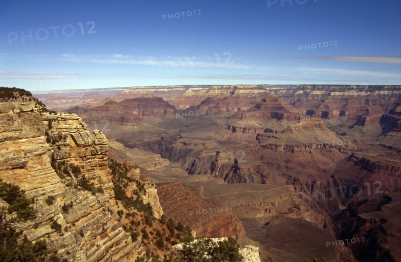 USA, Arizona, Grand Canyon, View over the deep gulleys exposed as the Colorado River and its tributaries cut their channels through layer after layer of rock .