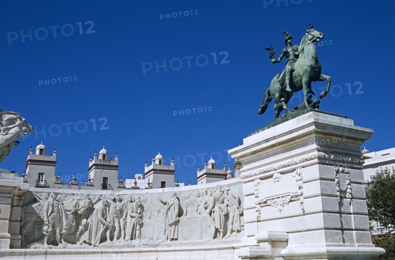 SPAIN, Andalucia, Cadiz, "Plaza de Espana, Cadiz Parliament, Monument dedicated to Cortes of Cadiz of 1812."