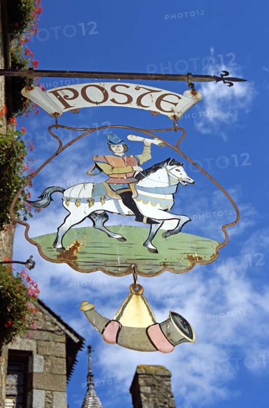 FRANCE, Manche, Normandy, Le Mont-St-Michel. Post Office sign.