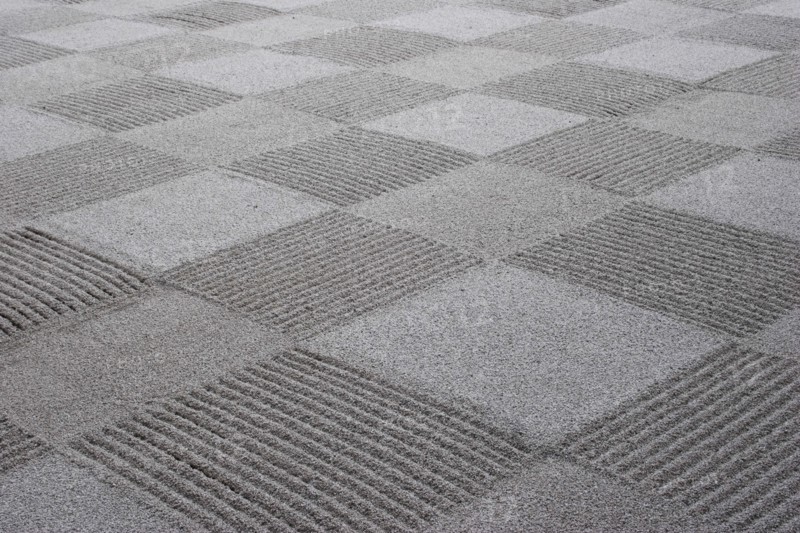 JAPAN, Honshu, Kyoto, "Ryoan-ji, Ukyo-ku.  Zen sand garden made by Zen Buddhist monks at Ryoan - ji temple.  Close cropped detail of chequer-board pattern effect. "