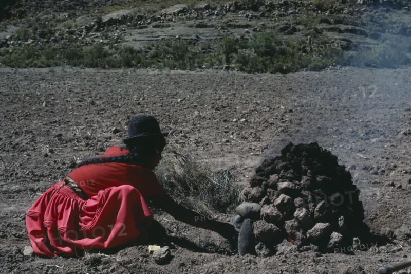 BOLIVIA, , Liquivi Lamla woman boiling / cooking potatoes