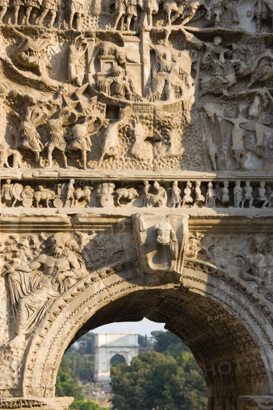 ITALY, Lazio, Rome, The Forum with the Arch of Titus seen through the Arch of Septimius Severus