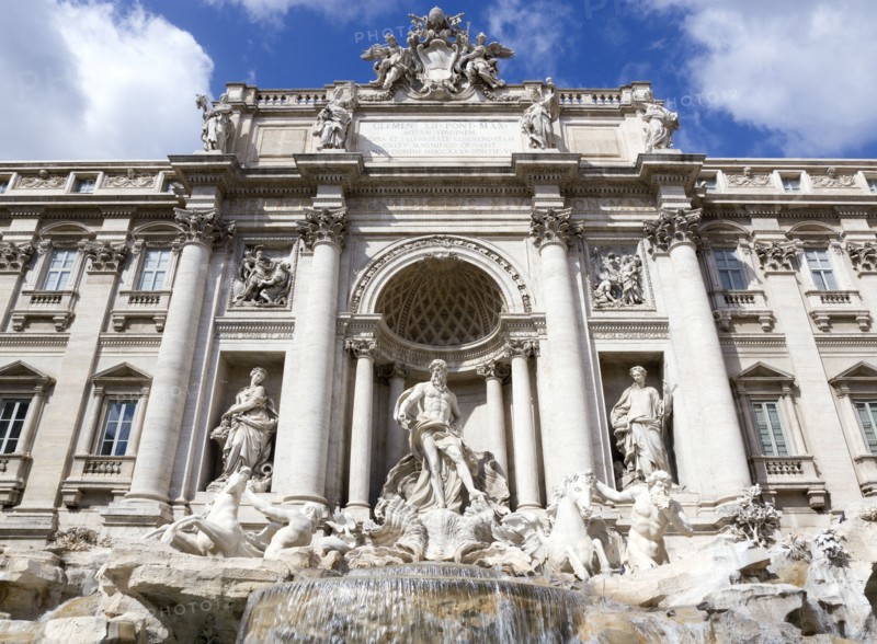 ITALY, Lazio, Rome, The 1762 Trevi Fountain by Nicola Salvi with a statue of the god Neptune in the middle