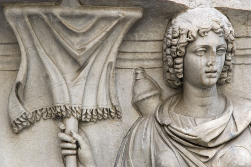 ITALY, Lazio, Rome, Capitoline Museum Palazzo Dei Conservatore courtyard detail of a relief from the Temple of Hadrian