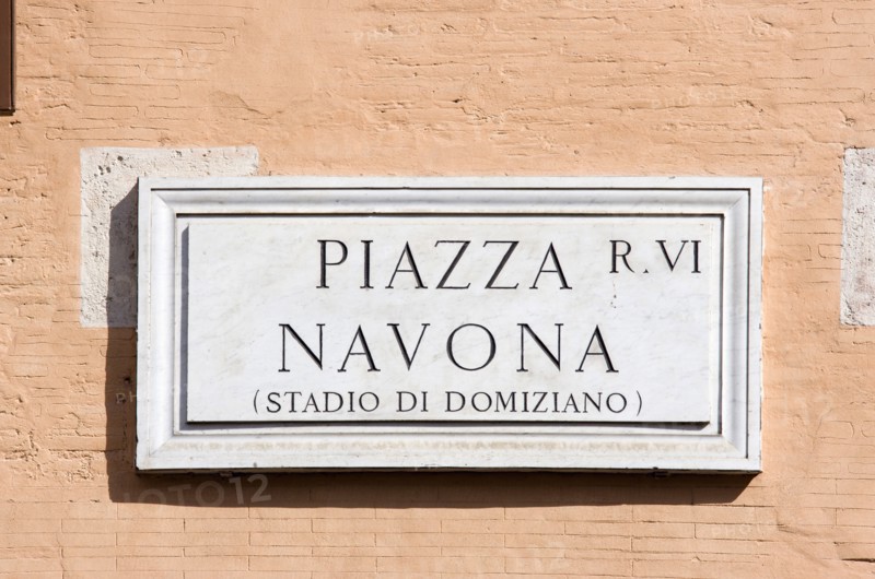 ITALY, Lazio, Rome, Wall street sign for Piazza Navona once the Stadium of Domitian
