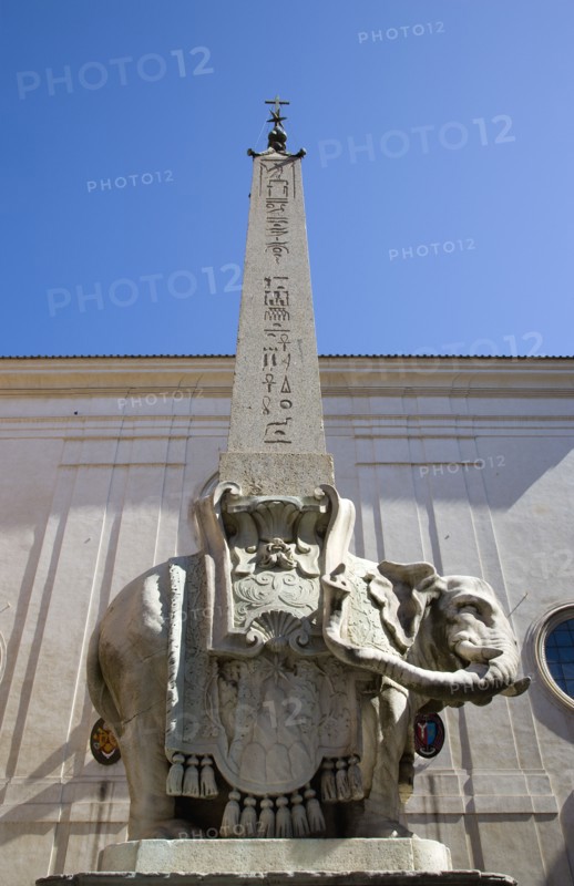 ITALY, Lazio, Rome, Bernini marble elephant in the Obelisk of Santa Maria sopra Minerva in the Piazza della Minerva
