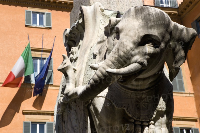 ITALY, Lazio, Rome, Bernini marble elephant in the Obelisk of Santa Maria sopra Minerva in the Piazza della Minerva