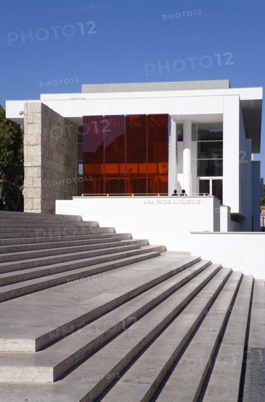 ITALY, Lazio, Rome, Steps leading to the Ara Pacis The Altar of Peace a monument from 13 BC celebrating the peace created in the Mediteranean by Emperor Augustus after his victorious campaigns in Gaul and Spain