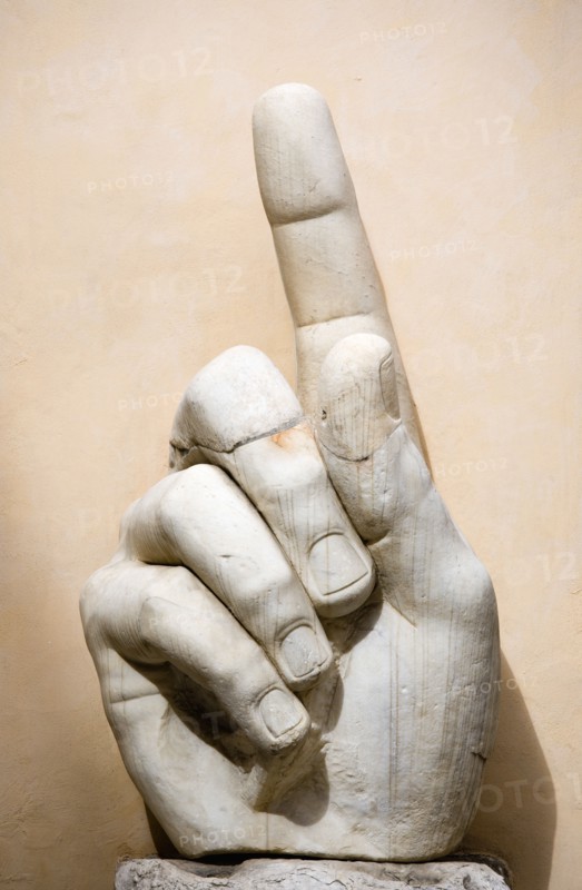 ITALY, Lazio, Rome, The courtyard of the Palazzo dei Conservatori part of the Capitoline Museum with the hand of the colossal 4th Century statue of Emperor Constantine I