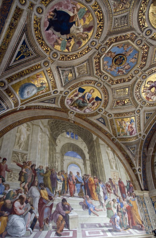 ITALY, Lazio, Rome, Vatican City Museum Room of The Signatura 16th Century fresco by Raphael called the School of Athens representing the truth acquired through reason