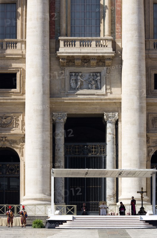 ITALY, Lazio, Rome, Vatican City Pope Benedict XVI during his regular Wednesday Audience under a canopy at the front of the Basilica of St Peter