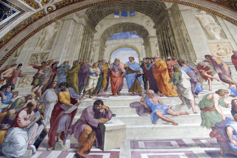 ITALY, Lazio, Rome,  Vatican City Museum Room of The Signatura 16th Century fresco by Raphael called the School of Athens representing the truth acquired through reason