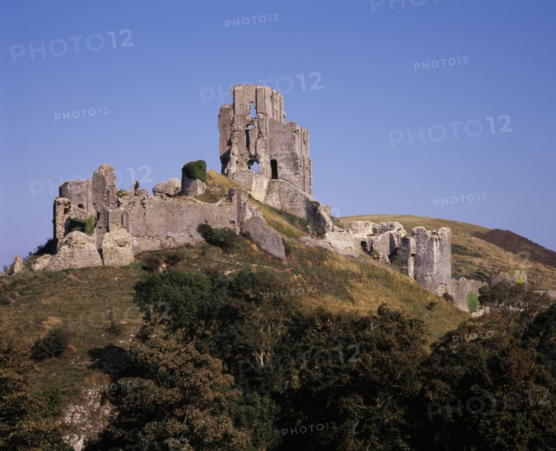 ENGLAND, Dorset, Corfe, The ruin of Corfe Castle viewed from West Hill