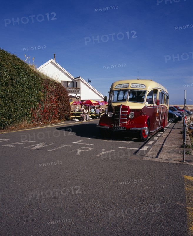 UNITED KINGDOM, Channel Islands, Jersey, A 1950’s Bedford Bus used to carry visitors around the Island at St Catherine