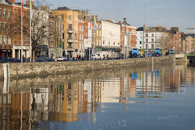 20093554 IRELAND Dublin Dublin Quayside buildings reflected in the River Liffey near Capel Street Bridge