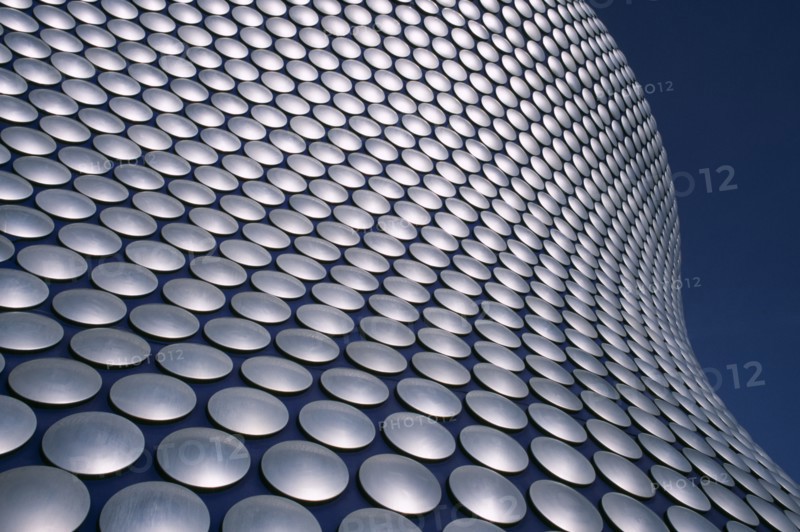 ENGLAND, West Midlands, Birmingham, Selfridges Store at The Bullring Shopping Centre. Exterior detail of the spun aluminium discs.