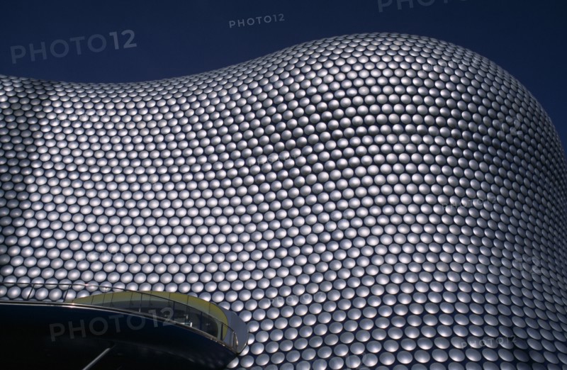 ENGLAND, West Midlands, Birmingham, Selfridges Store at The Bullring Shopping Centre. Exterior detail of the spun aluminium discs.