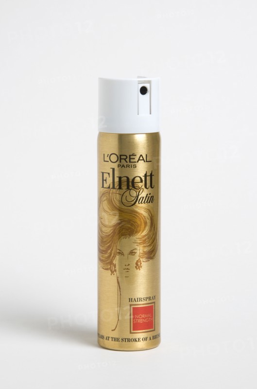 GROOMING, Hair, Hairspray, An aerosol can of hairspray on a white background