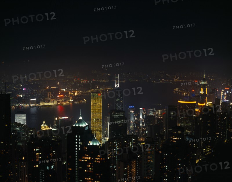 CHINA, Hong Kong, Hong Kong island skyline at night.