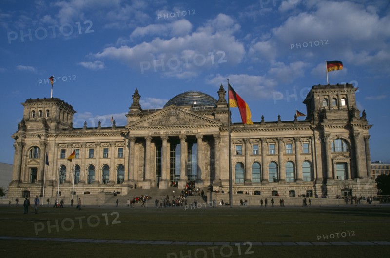 GERMANY, Berlin, The Reichstag  seat of the German Parliament   exterior designed by Paul Wallot 1884-1894 with glass dome by Sir Norman Foster added during later reconstruction.