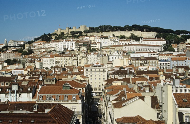 PORTUGAL, Estremadura, Lisbon, "Overlooking the city and Saint Georges Castle from Elevator Santa Justa,"