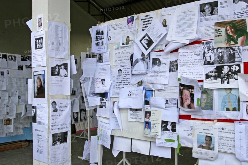THAILAND, Phuket, Tsunami. Hundereds of pictures posted up at the town hall on the 2nd Jan.