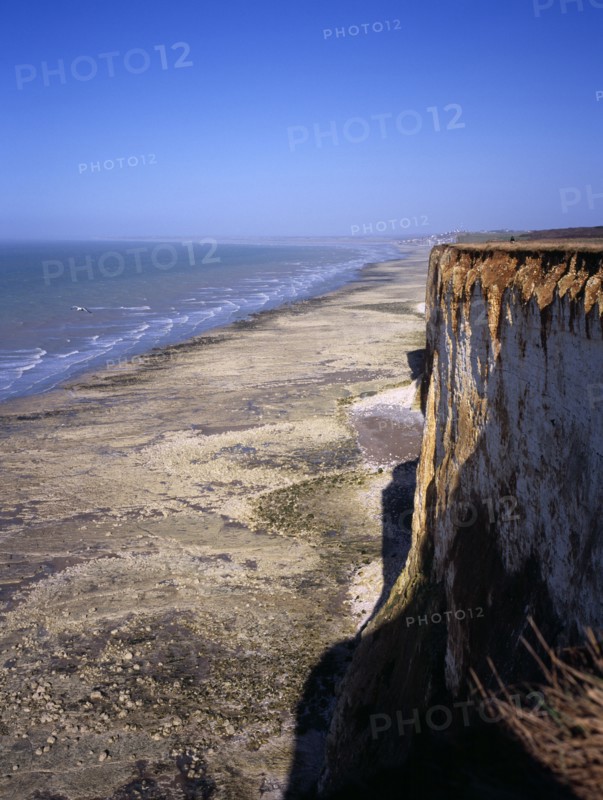 FRANCE, Picardie, Mers les Bains, View north east over chalk cliffs of the channel coast near Mers les Bains.