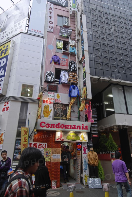 JAPAN, Honshu, Tokyo, "Shibuya, shop selling condoms ""Condomania"" on the Center Gai main shopping area."