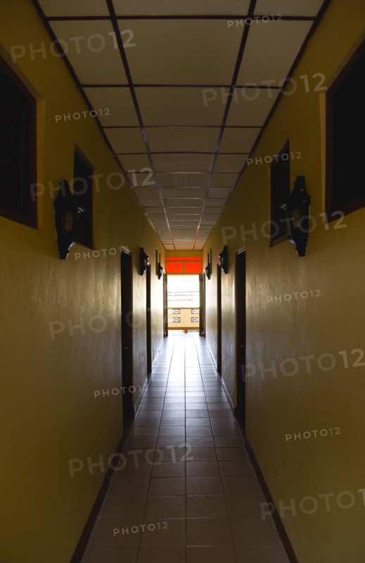 WEST INDIES, Grenada, Carriacou, Corridor in hotel leading to an open balcony in Hillsborough.