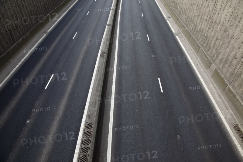 TRANSPORT, Road, Cars, View over empty carriageways on the Westlink underpass in Belfast.