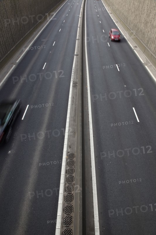 TRANSPORT, Road, Cars, View over empty carriageways on the Westlink underpass in Belfast.