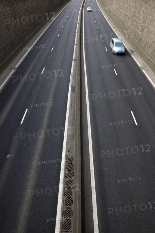 TRANSPORT, Road, Cars, View over empty carriageways on the Westlink underpass in Belfast.