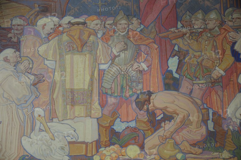 USA, California, Los Angeles, "Dean Cornwell mural depicting Discovery, LA Central library"