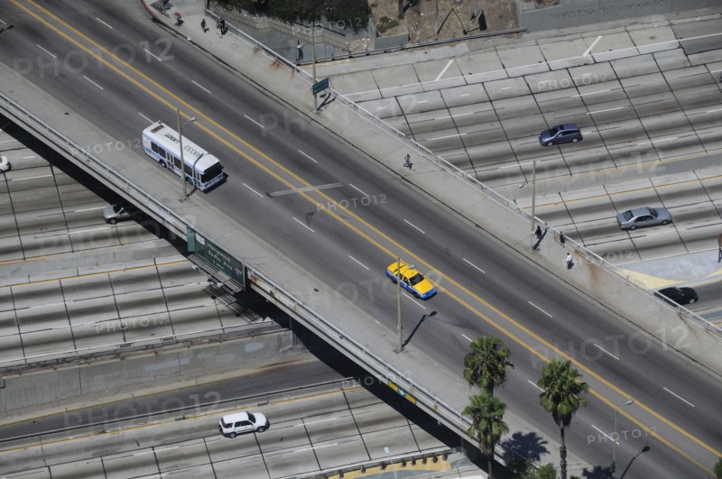 USA, California, Los Angeles, Quiet time on the freeway. Smog