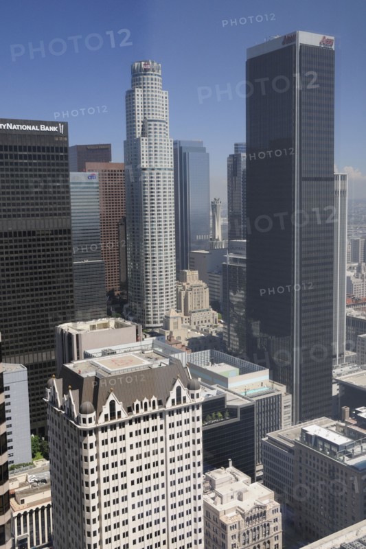 USA, California, Los Angeles, "Skyscraper views with US Bank building, Sth Figueroa St"