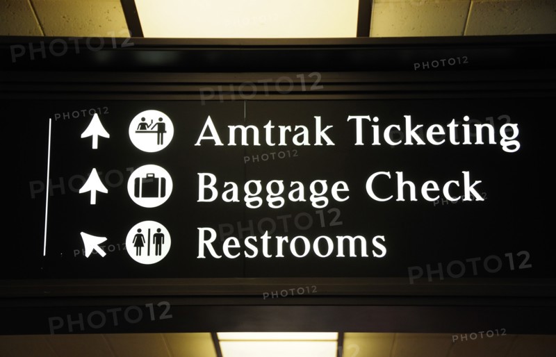 USA, California, Los Angeles, "Railway information sign, Union station"