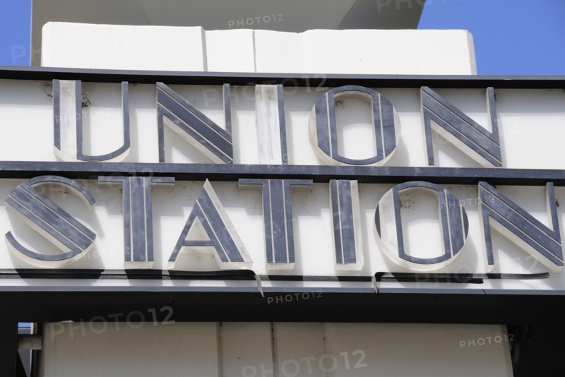 USA, California, Los Angeles, Union Station sign