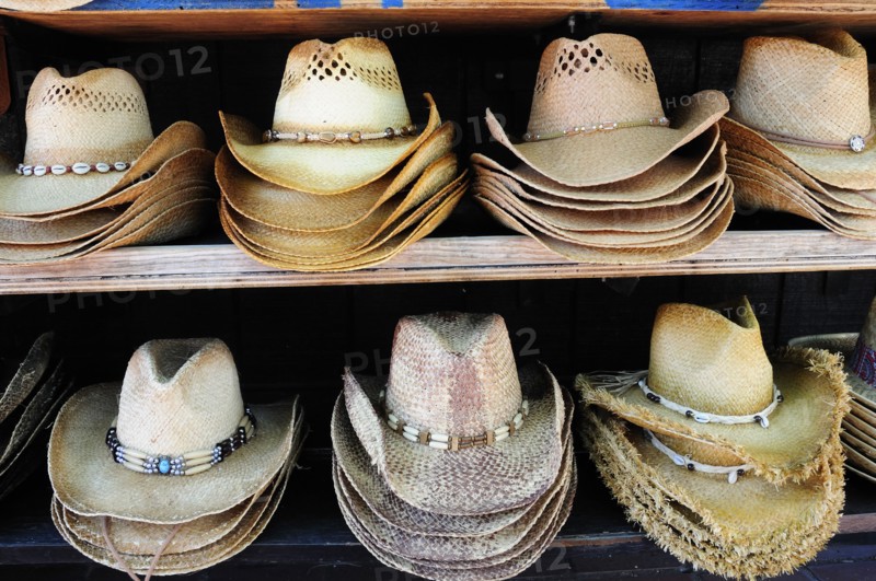 USA, California, Los Angeles, "Mexican hats for sale, Olvera Street market"