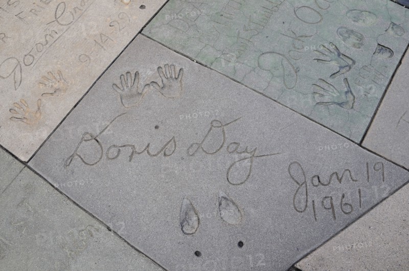USA, California, Los Angeles, "Doris Day's tiny footprint, Mann's Chinese Theatre, Hollywood. Grauman"