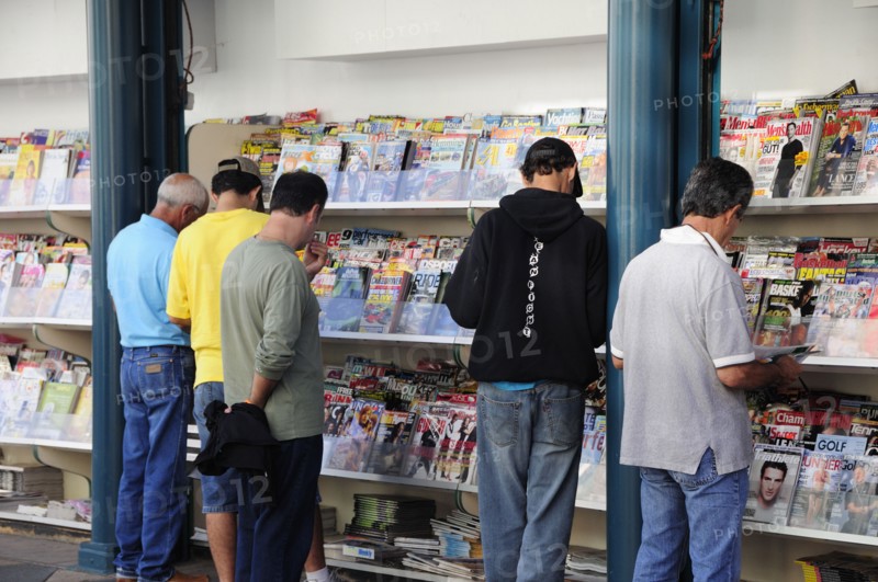 USA, California, Los Angeles, "Newspaper stand, 3rd Street Promenade, Santa Monica"