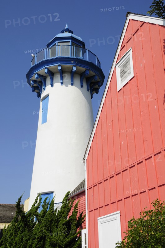 USA, California, Los Angeles, "Lighthouse & colourful buildings, Fishermen's Village, Marina Del Rey"