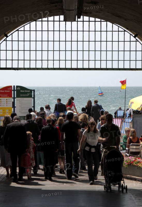 ENGLAND, East Sussex, Brighton, "Kings Road Promenade, Underpass exiting onto seafront."