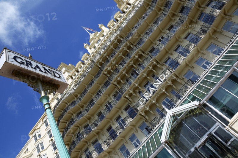 ENGLAND, East Sussex, Brighton, Exterior of the Grand Hotel on the Kings Road seafront.