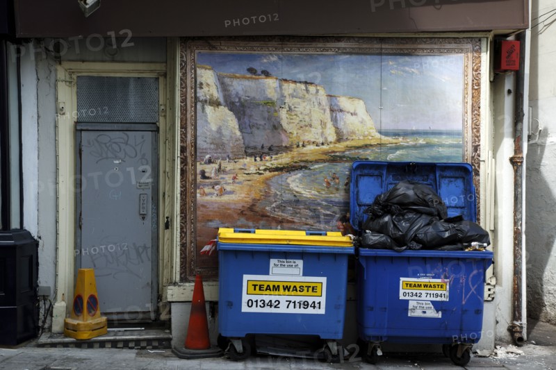 ENGLAND, East Sussex, Brighton, "Pool Valley, Rubbish on street by the Bus Station. "