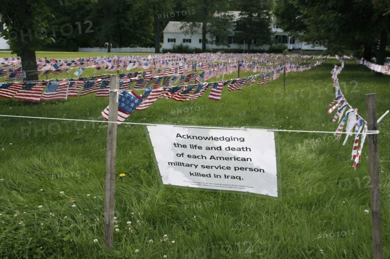 USA, Vermont, Newfane, Iraqi War Memorial made of American flags.
